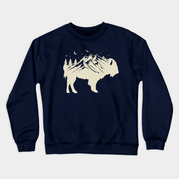 Buffalo Silhouette - Retro Bison Mountain - Buffalo Lover Crewneck Sweatshirt by OrangeMonkeyArt